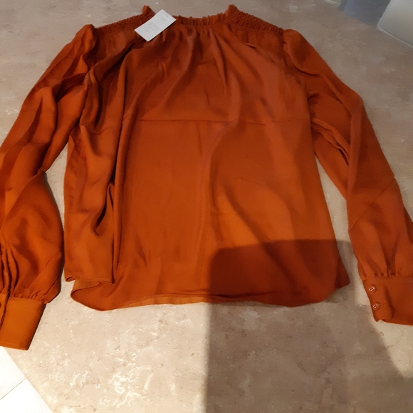 Brand New Burnt Orange Smocked Pie Crust Collar Blouse - Picture 5 of 12